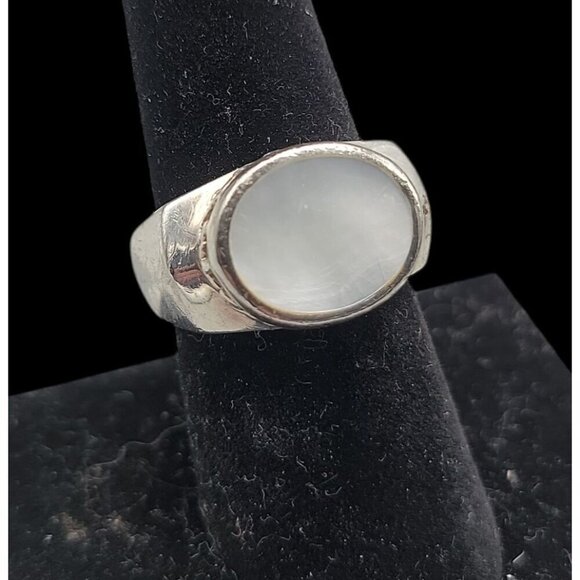 Sterling Silver Mens Opal Ring 925 SIZE 7.25" 4.3mm Thick Band Large Opal Gem - Picture 1 of 16